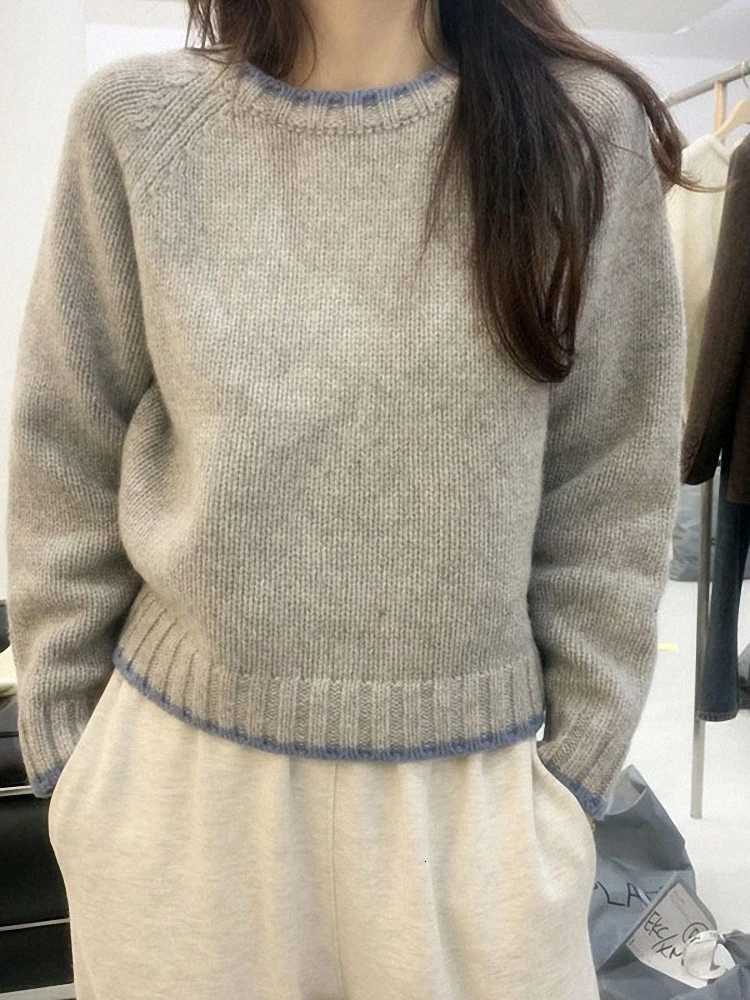 Thick cashmere sweater womens pullover loose knit bottoming coat autumn and winter short color matching sweater tideT251027