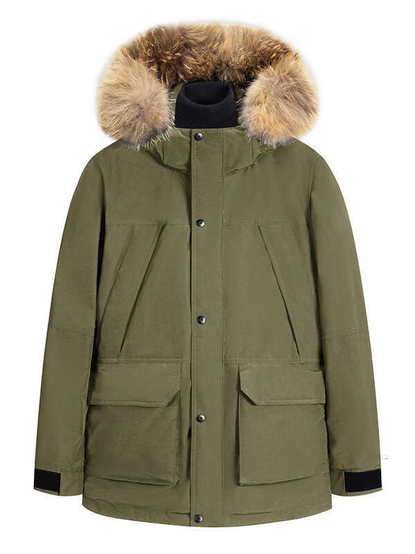 Winter Men's Down Jacket With Fur Collar Thickened Mid-Length Parka Warm Workwear