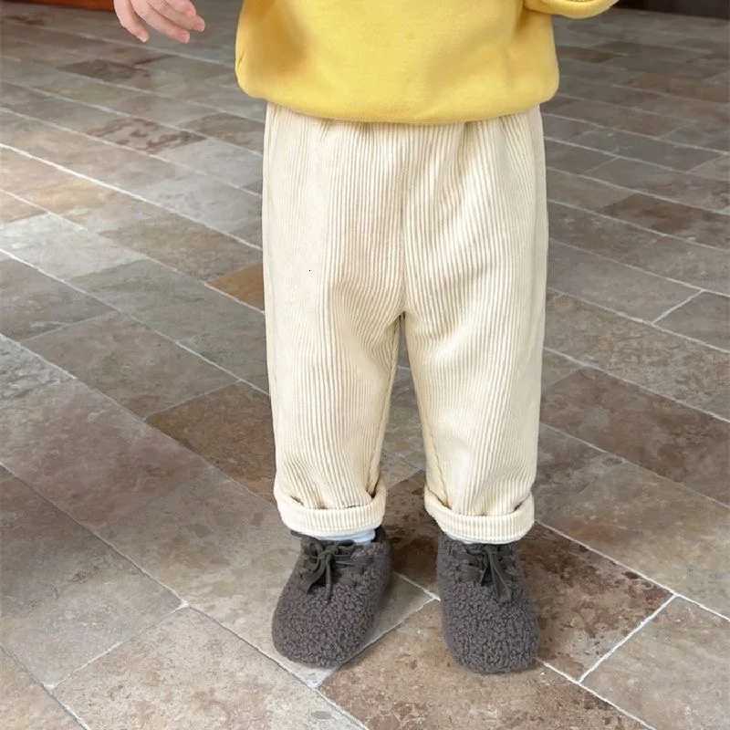 1pcs Boys Girls Winter Velvet Corduroy Kid Pants Little Bear Cartoon Mid Waist Warm Pantalone Baggy Thick Plush Children TrouserT251027