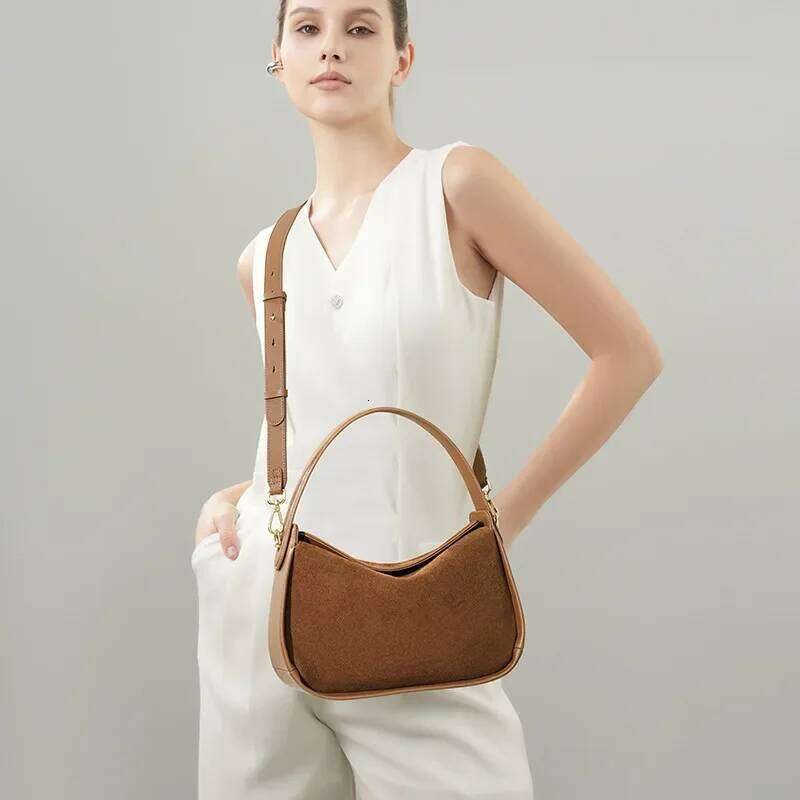 Women's Commuter Suede Handbag, Vintage Soft Leather Shoulder Bag with Interior Zipper Pocket for Office and Travel Use