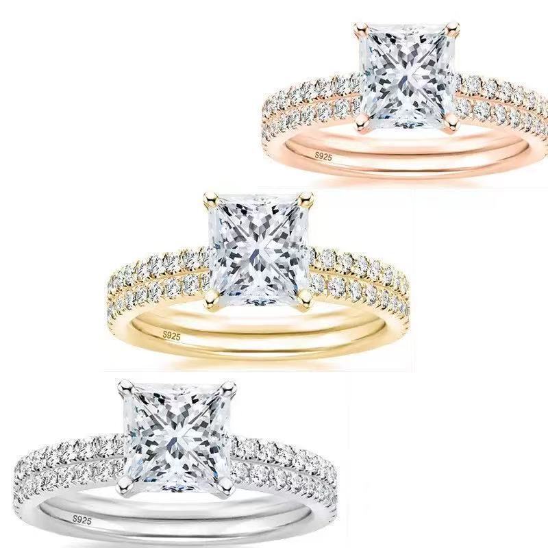 Wholesale Moissanite Solitaire Engagement Rings Women Jewelry Pass Diamond Tester 925 Silver Emerald Cut Vvs Diamond Ring