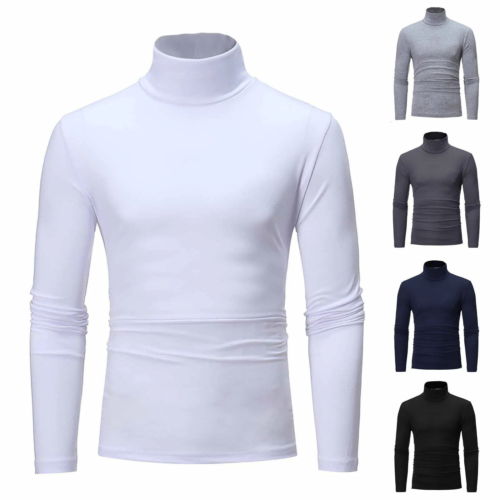 Basic Bottoming Plain TShirt Fashion MenS Casual Slim Fit Turtleneck High Collar Pullover Male Autumn Spring Thin Tops 251016