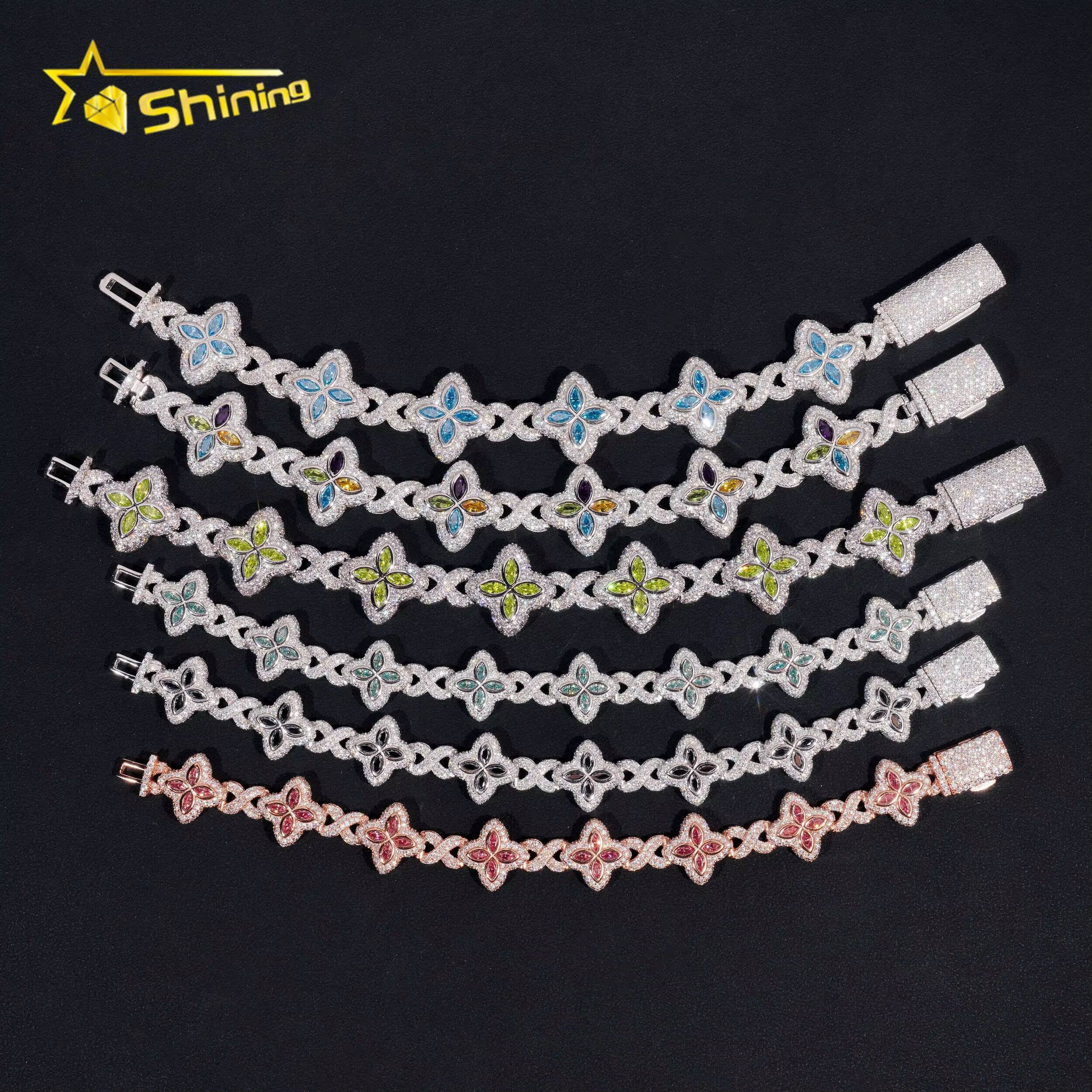 Hot Sale New Design Hip Hop Colorful Marquise 925 Silver VVS Moissanite Iced Out Bracelet