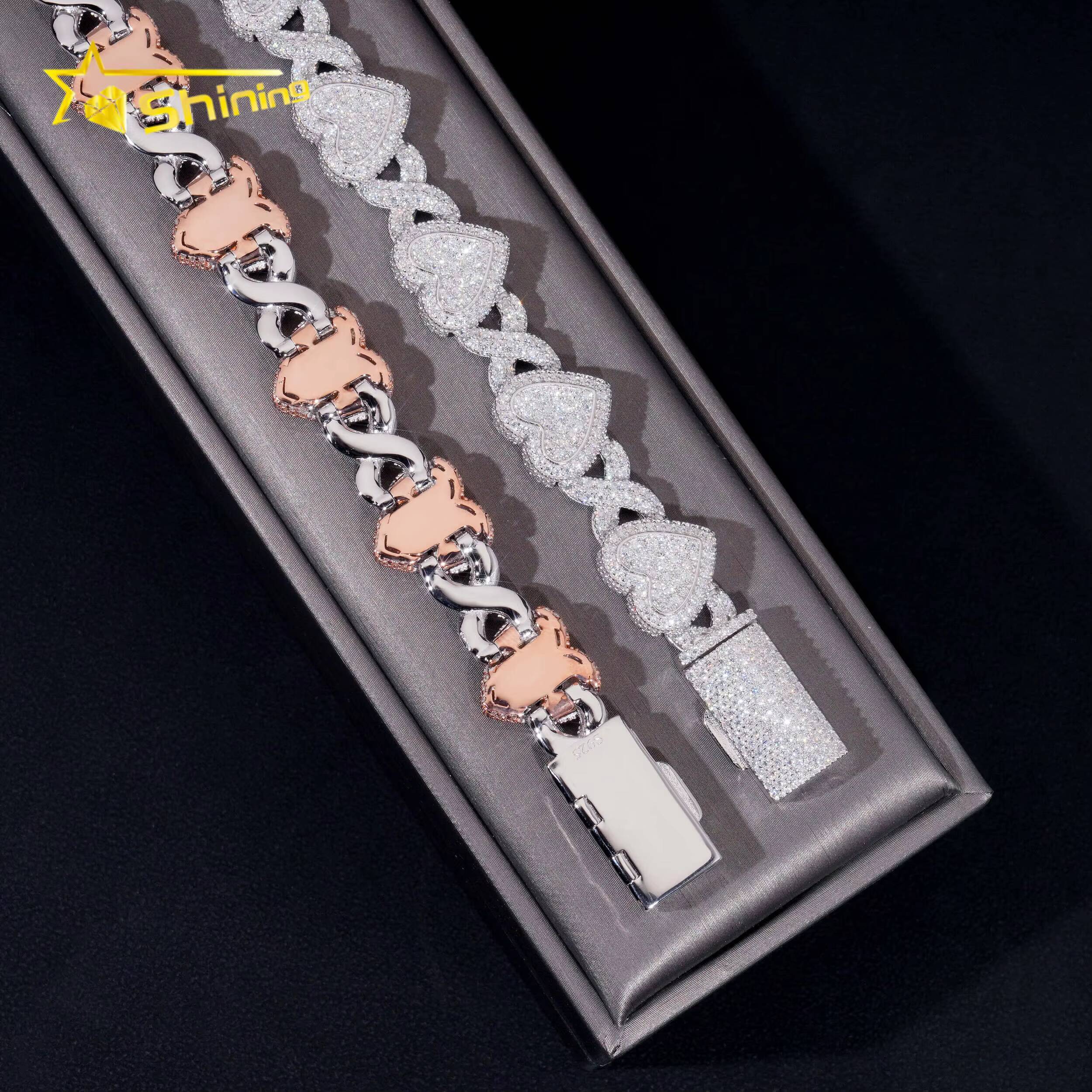 Heart Mixed Infinity Shape Mossanite Bracelet VVS Moissanite 925 Sterling Silver Ice Out Diamond Mossanite Cuban Link Chain