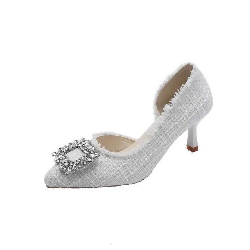 Summer 2025 French Design Pointed Toe High Heels Crystal Embellished Slim Stiletto Womens Single Shoes Elegant Minimalist FootwXJ251027