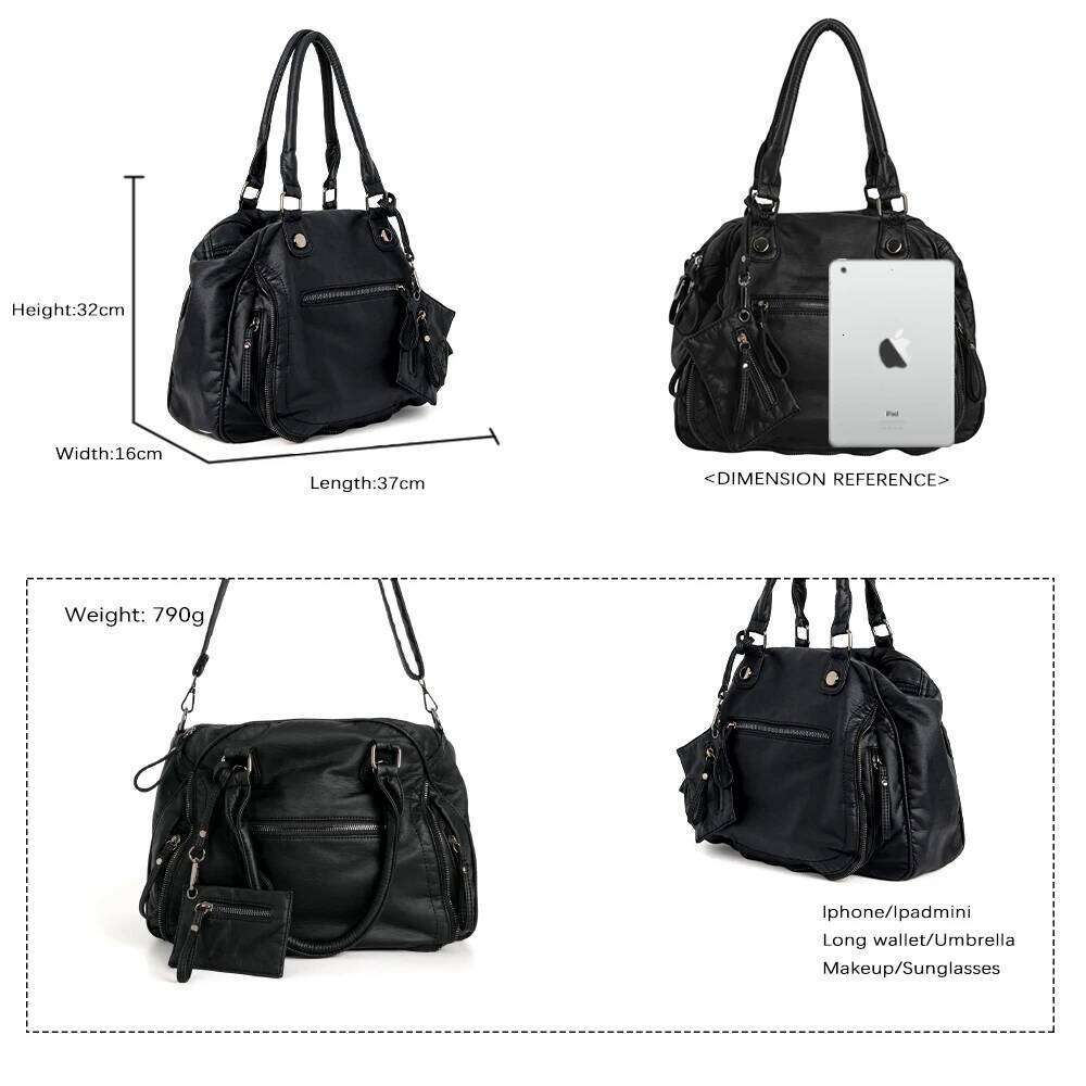 Annmouler Brand Design For Women Large Capacity Handbag PU Soft Leather Tote Fashion Motorcycle Lady Crossbody Bag