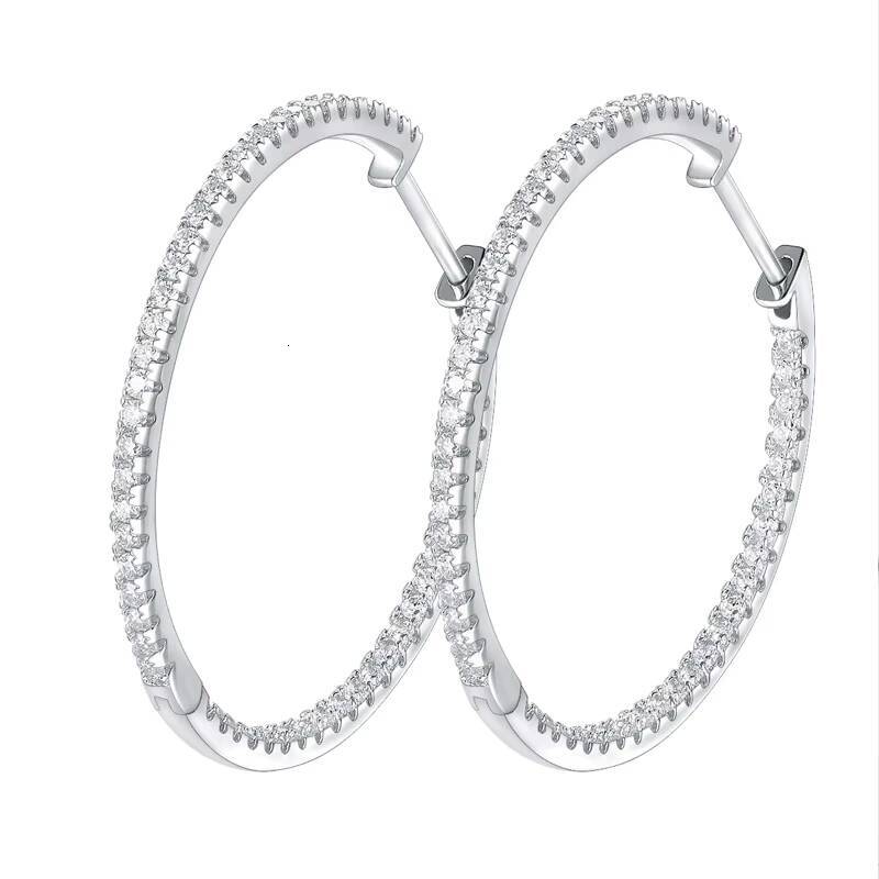Wholesale Fine Jewelry S925 Sterling Silver Large Size Hoop Earrings Dainty Women Full Diamond Moissanite Earrings for Women