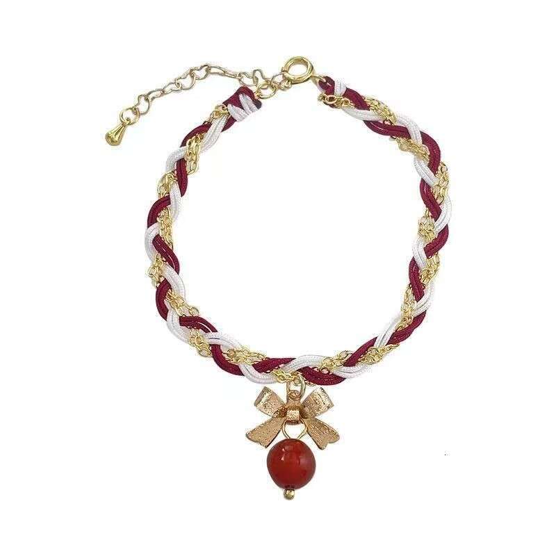 New Chinese Style Christmas Atmosphere Bowknot Woven Bracelet Ethnic Tibetan Necklace Set Trendy Hand Accessories