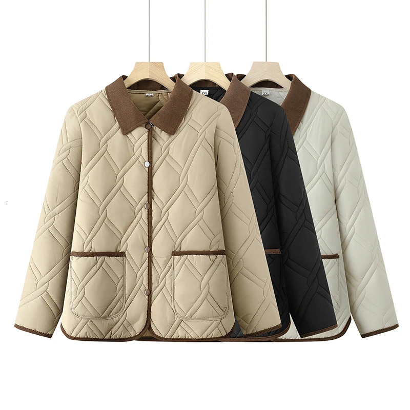 Womens Down Cotton Jacket Fashion Versatile Lady PU Leather Padded Outerwear Loose Elegant Ladies Winter Parka Coat 251027