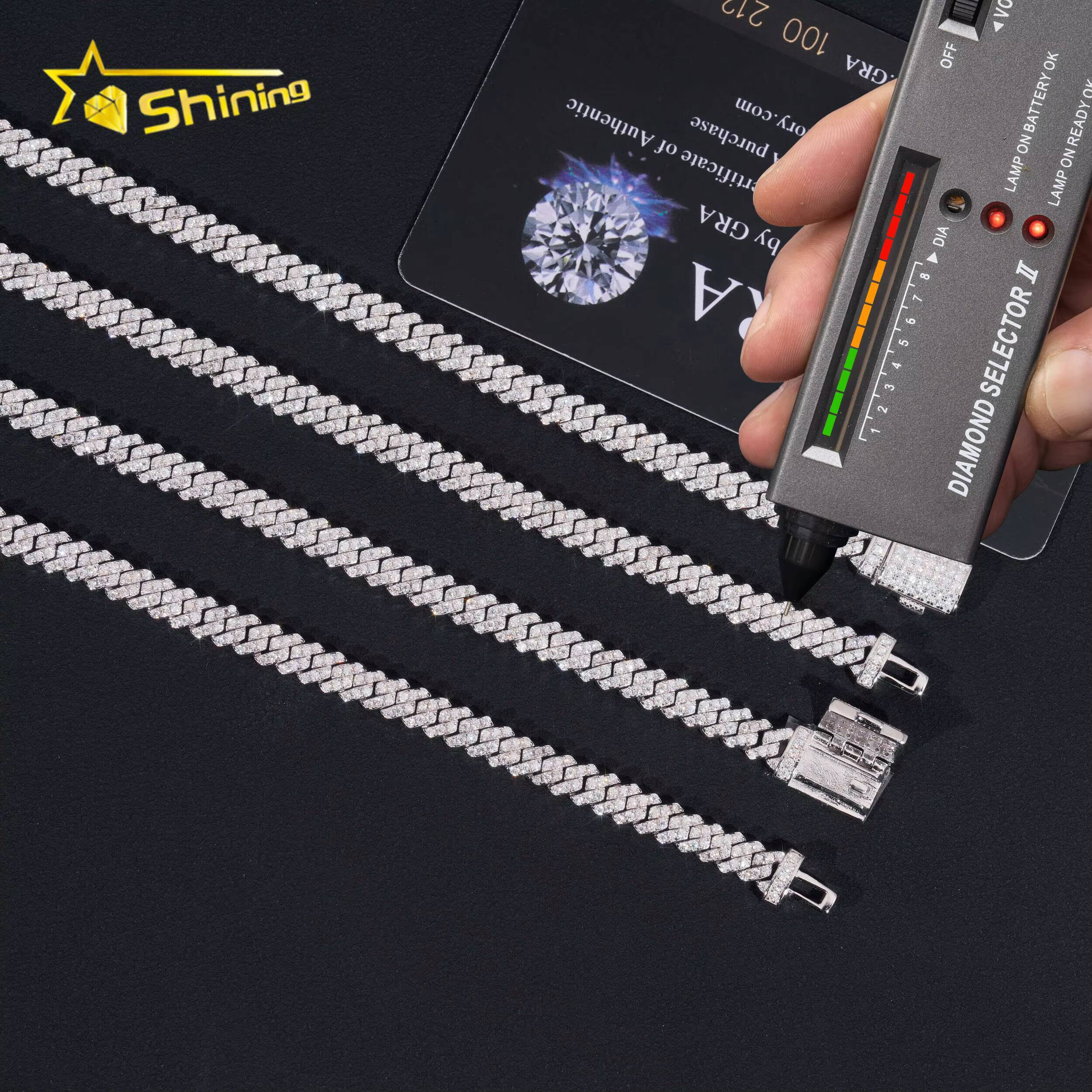 Hot Sale RTS Cuban Chain 5mm ONE ROW Moissanite Pass Diamond Tester 925 Silver Gold Plated Cuban Link Chain Fine Jewelry
