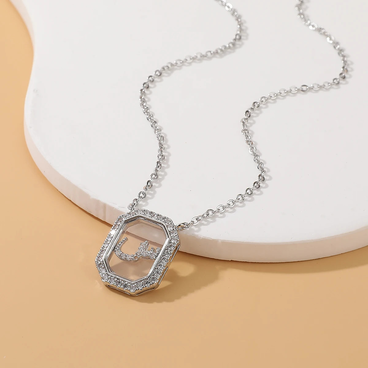 Womens Fashion Necklace Simple Zircon Arabic Letters Glass Square Chain Necklace Arabian Style Jewelry Accessory 251023