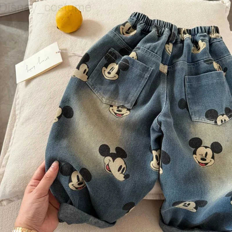 Disney Baby Boy Girl Jeans 2025 Spring Autumn Children Cartoon Mickey Mouse Full Print Denim Pants Fashion Kid Casual Straight Trousers H251027