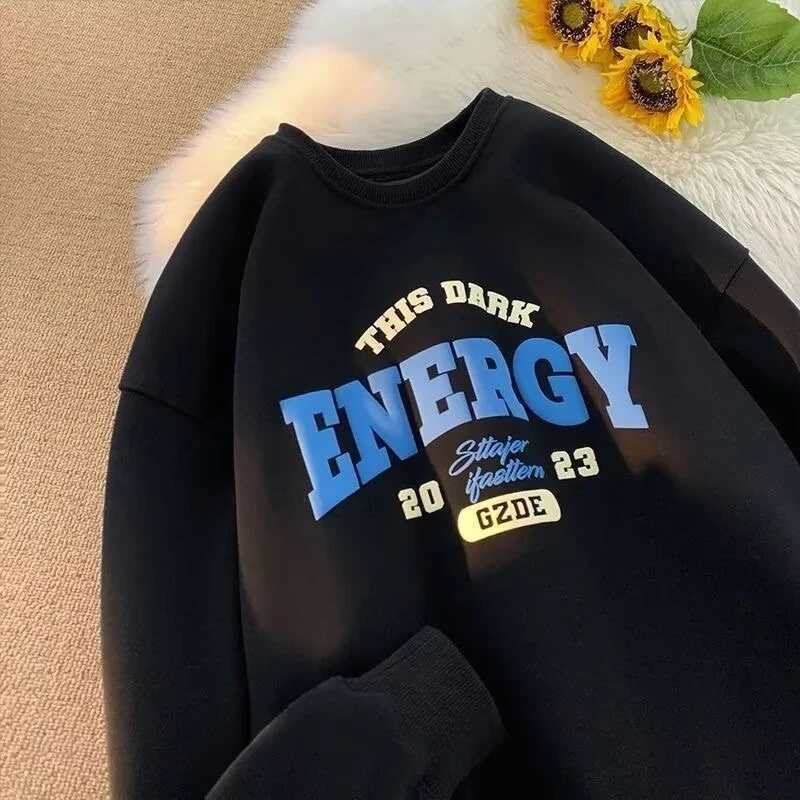 M8XL SweatshirtsMen Oversized Sweatshirt Fashion Loose American Minimalist Alphabet Print Long Sleeve Couple Clothes W251027