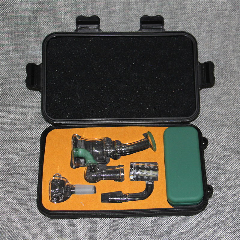 Mini Glass Water Bong Hookah Portable Dab Rig Recycler With 14mm Male Oil Burner Attachment Quartz Banger Silicone Container