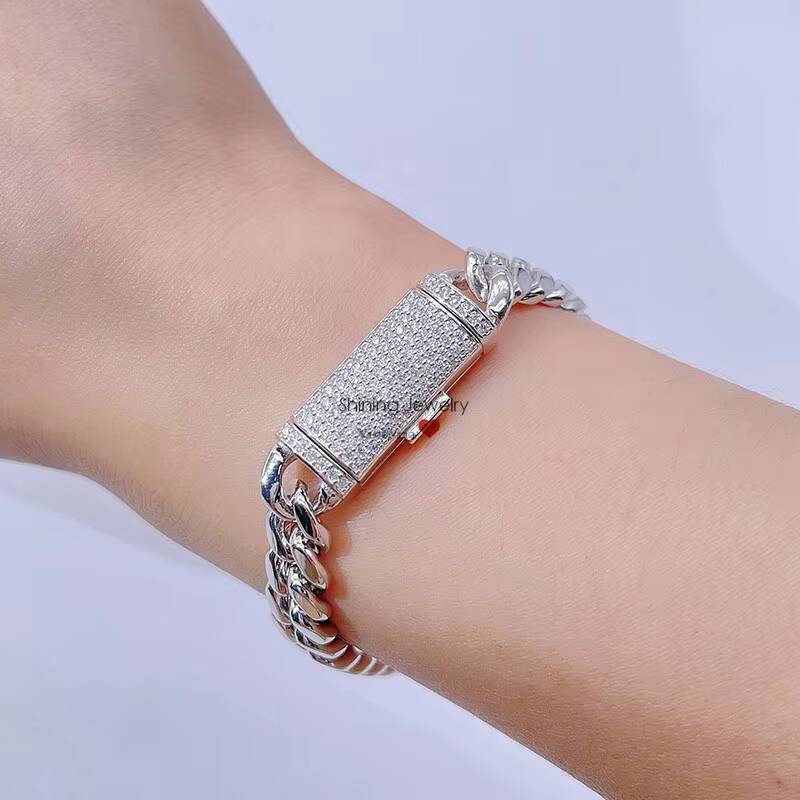 Droipshipping Ready to Ship Moissanite Clasp Lock Miami Thick 8MM Silver Cuban Chain