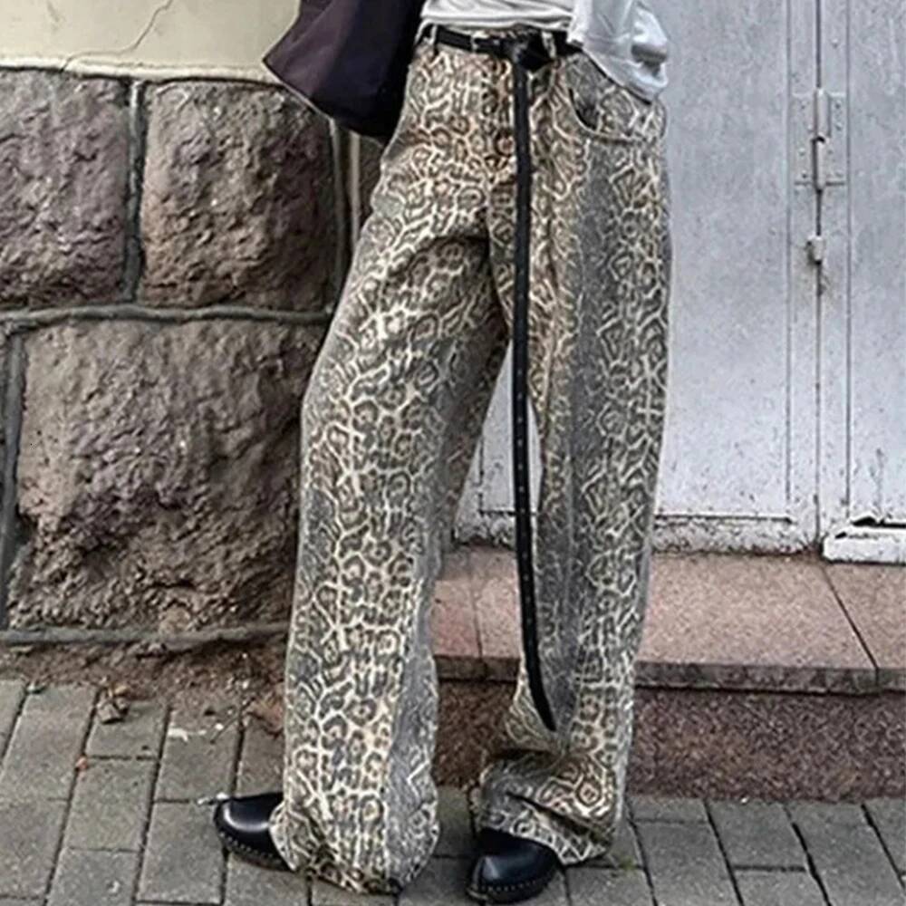 winter jacket women Leopard Women Y2k American Wide Leg Pants High Waisted Korean Style Retro Baggy Jeans Loose Oversized Straight Trousers