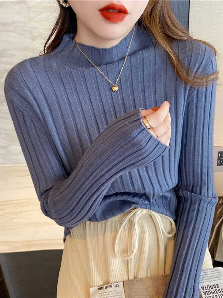Autumn Winter Knitted Ribbed Turtleneck Sweater Women Clothes 2025 Long Sleeve Slim Basic Pullover Woman Sweaters Solid TopsT251027