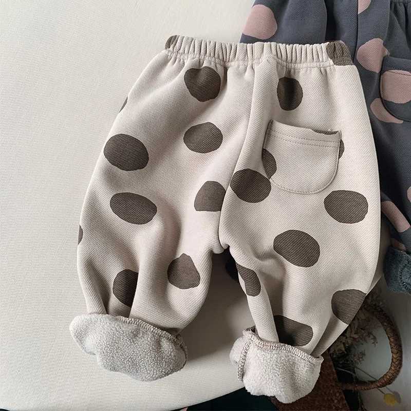 LILIGIRL Winter Children Dot Print Trousers Plus Velvet Thick Girls Harem Pants Baby Boys Fleece Casual Pants Kids Clothes 2025T251027