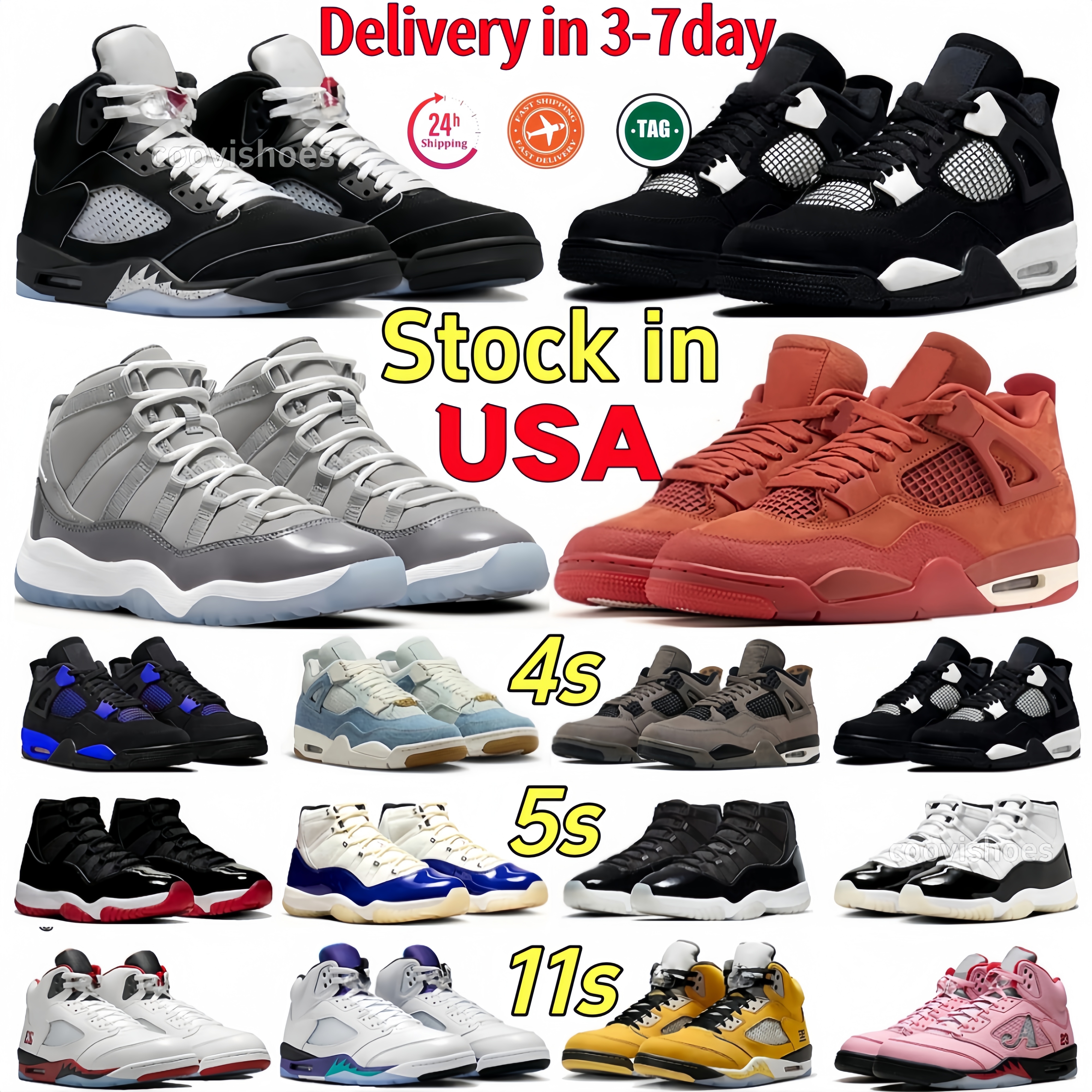 with box 4s 5s 11s Basketball Shoes 5s shoes Cool Grey Cherry UNC Red Racer Black cat Black metallic white Cement Reimagined nigel sylvestet Men Sports Outdoor shoes