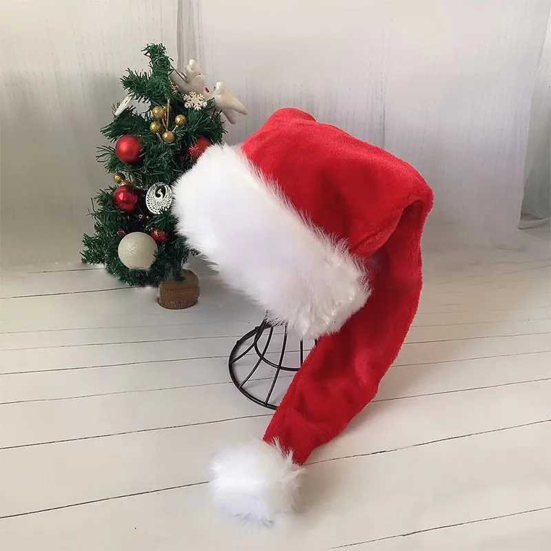 Christmas Hat Xmas Long Plush Holiday Red Green Warm Hat for Adults And Kids Unisex New Year Party Supplies Santa Claus Hat GiftW251027