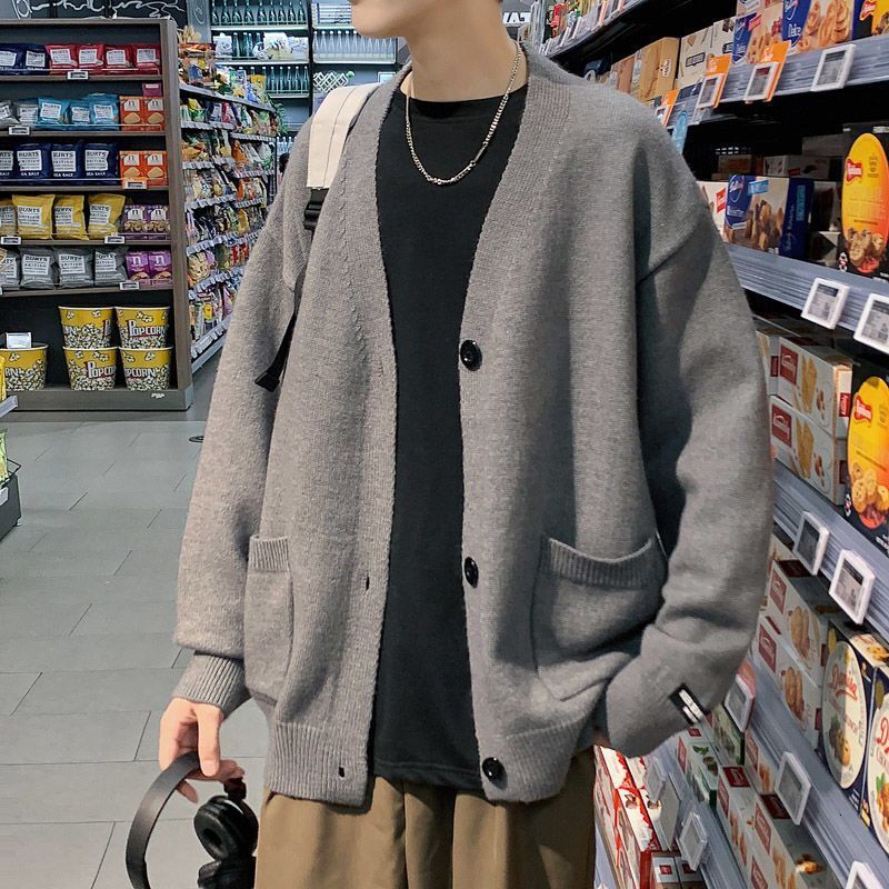 Men's Sweater Spring Autumn Trendy Loose Cardigan Designer Sweater Jacket New Solid Color Collar Knitwear