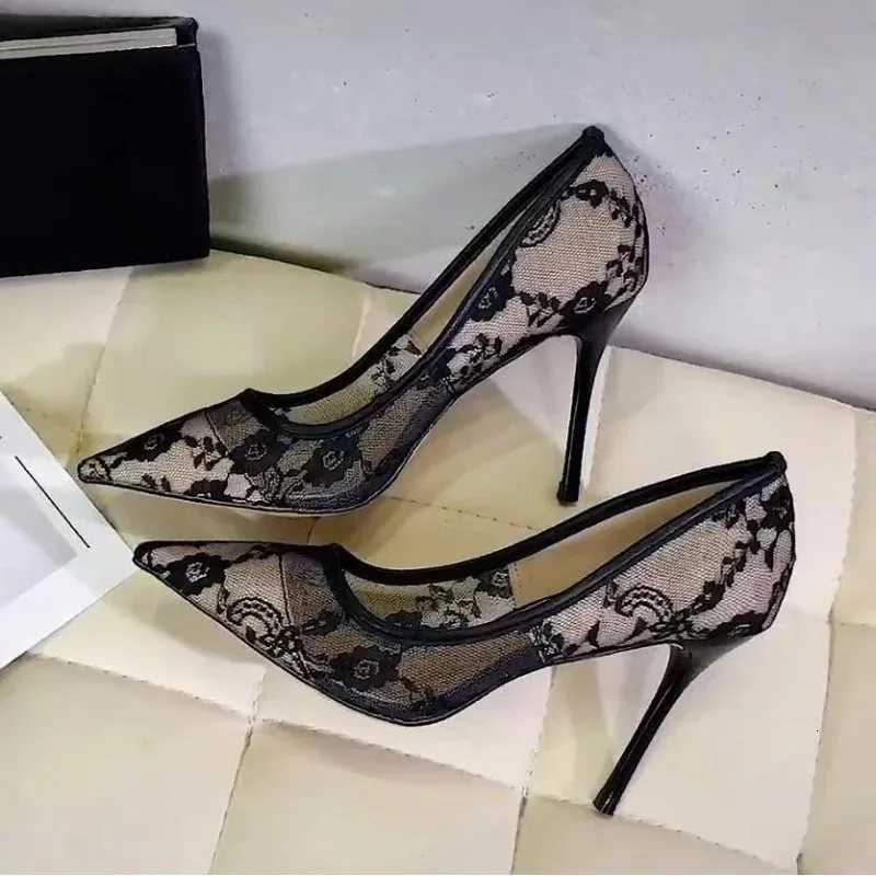 Womens High Heels Summer Design Sensual Bedding Pointed Toe Thin Heel Mesh Single Shoes Breathable Comfortable Mid Heel RubberXJ251027
