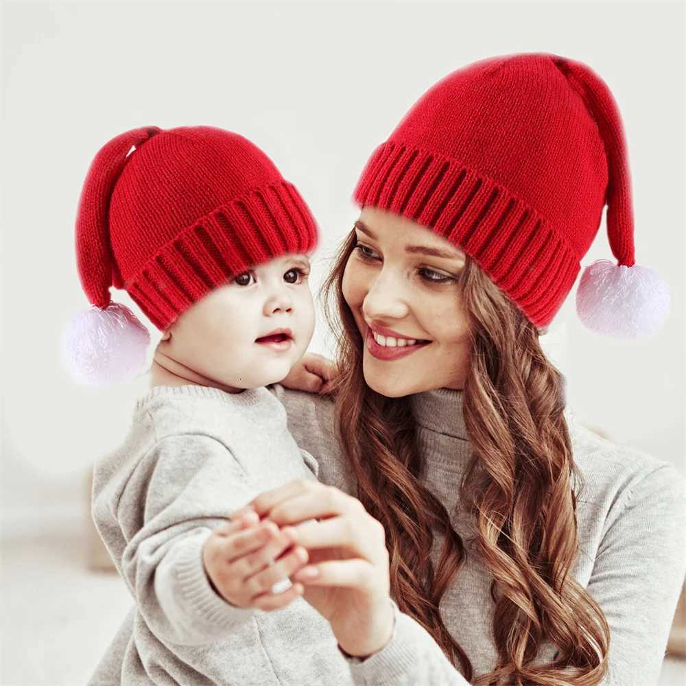 ParentChild Christmas Hat Cute Knitted Baby Hats Pompom Soft Beanie Santa Claus Hat Winter Warm Knit Beanie Cap New Year GiftW251027