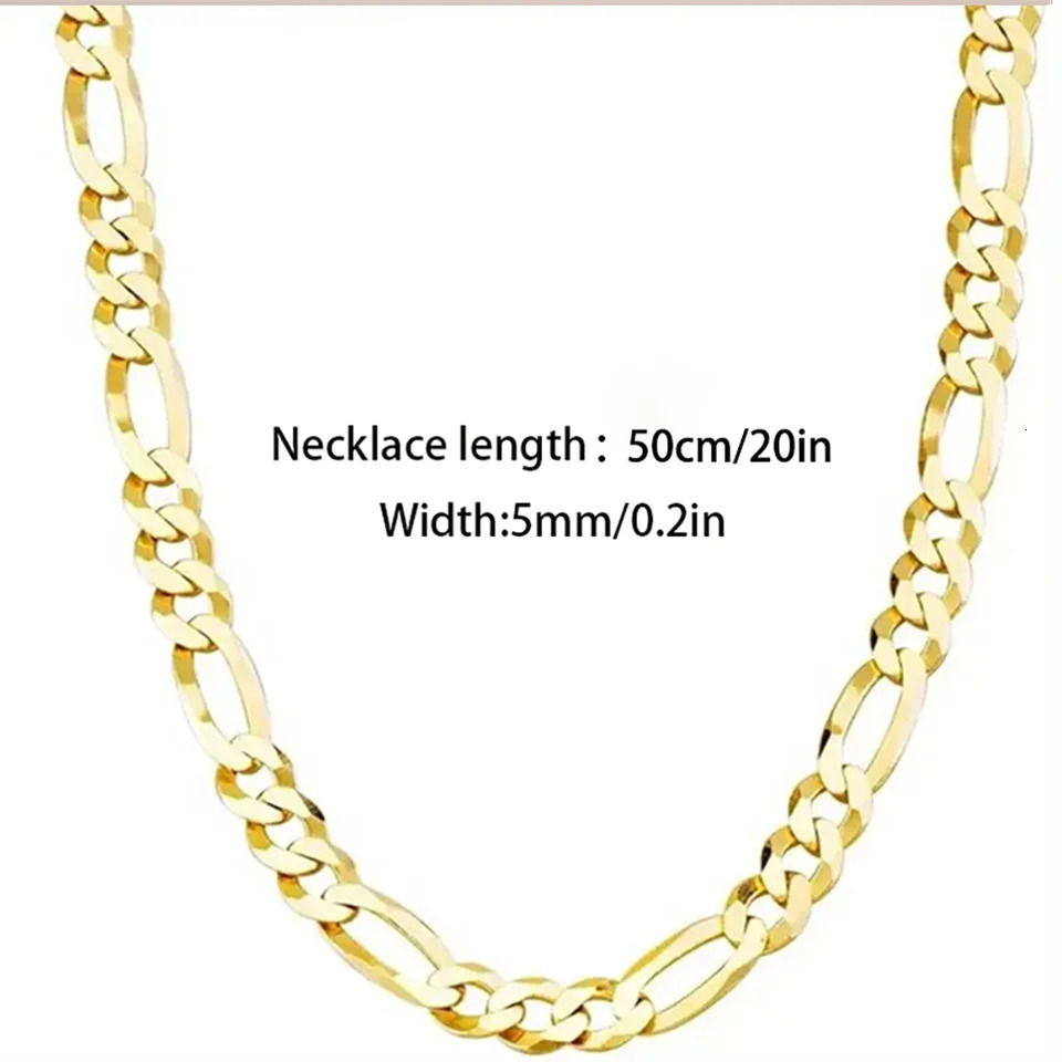 925 Sterling Silver Classic Figaro Chain Link Necklace for Men 14K Gold Plated 5mm Wide Cuban Curb Jewlelry Gift USA 251024