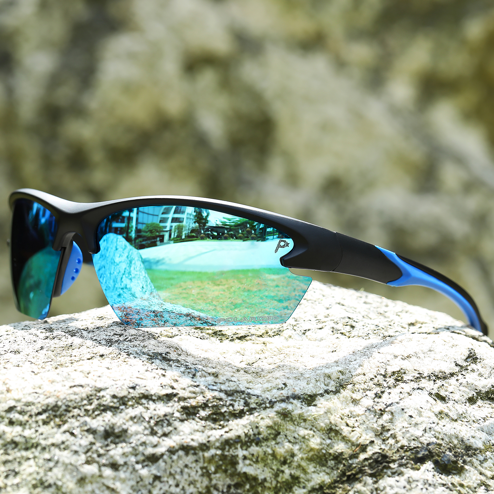 1pc Polarized Semi-Rimless Full-Coverage Cycling Fishing Sunglasses 3D Dual-Color Silicone Anti-Slip Y-Shaped Lightning-Style Temple Design Breathable