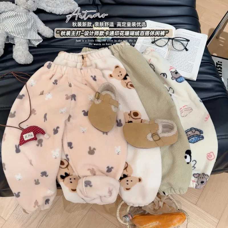 90150cm Kids Pant Cartoon Cute Printing Winter Plush Pants Child Clothes Boys Girls for Baby Autumn TrousersT251027