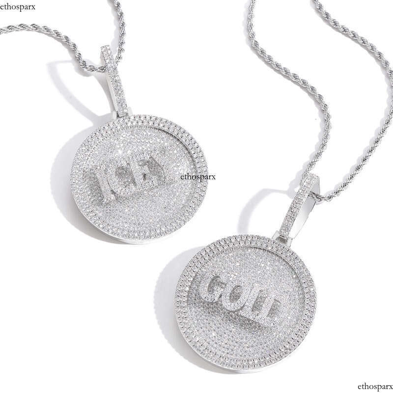 Hip Hop Custom A-Z Medium Size Disc Pendant Necklace Letters Rotatable Mens Jewelry