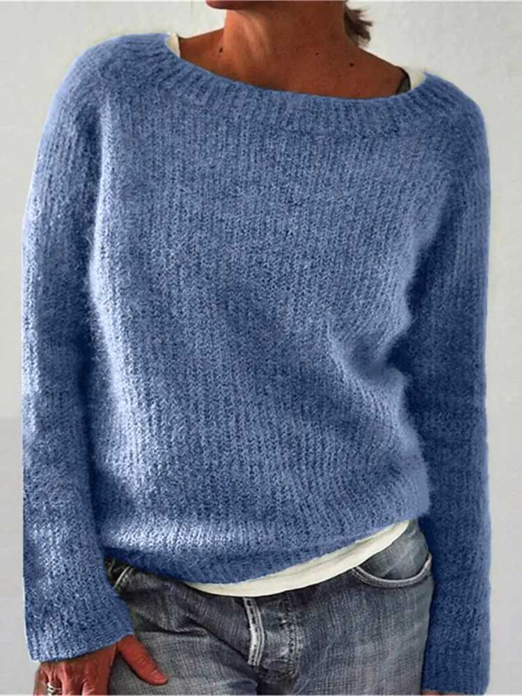 Lady Solid Knit Sweater Casual O Neck Long Sleeve Pullovers Sweaters Top For Women Fashion Holiday Womens Clothing Autumn WinterT251027