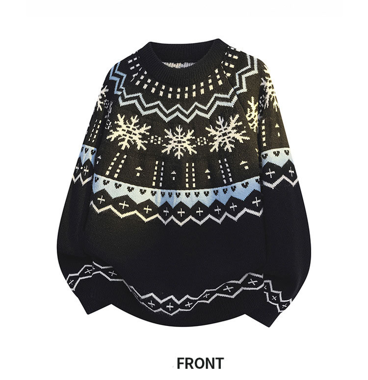autumn winter men's knitted sweater trendy fashionable pullover for young men color blocking retro snow pattern round neck sweater man
