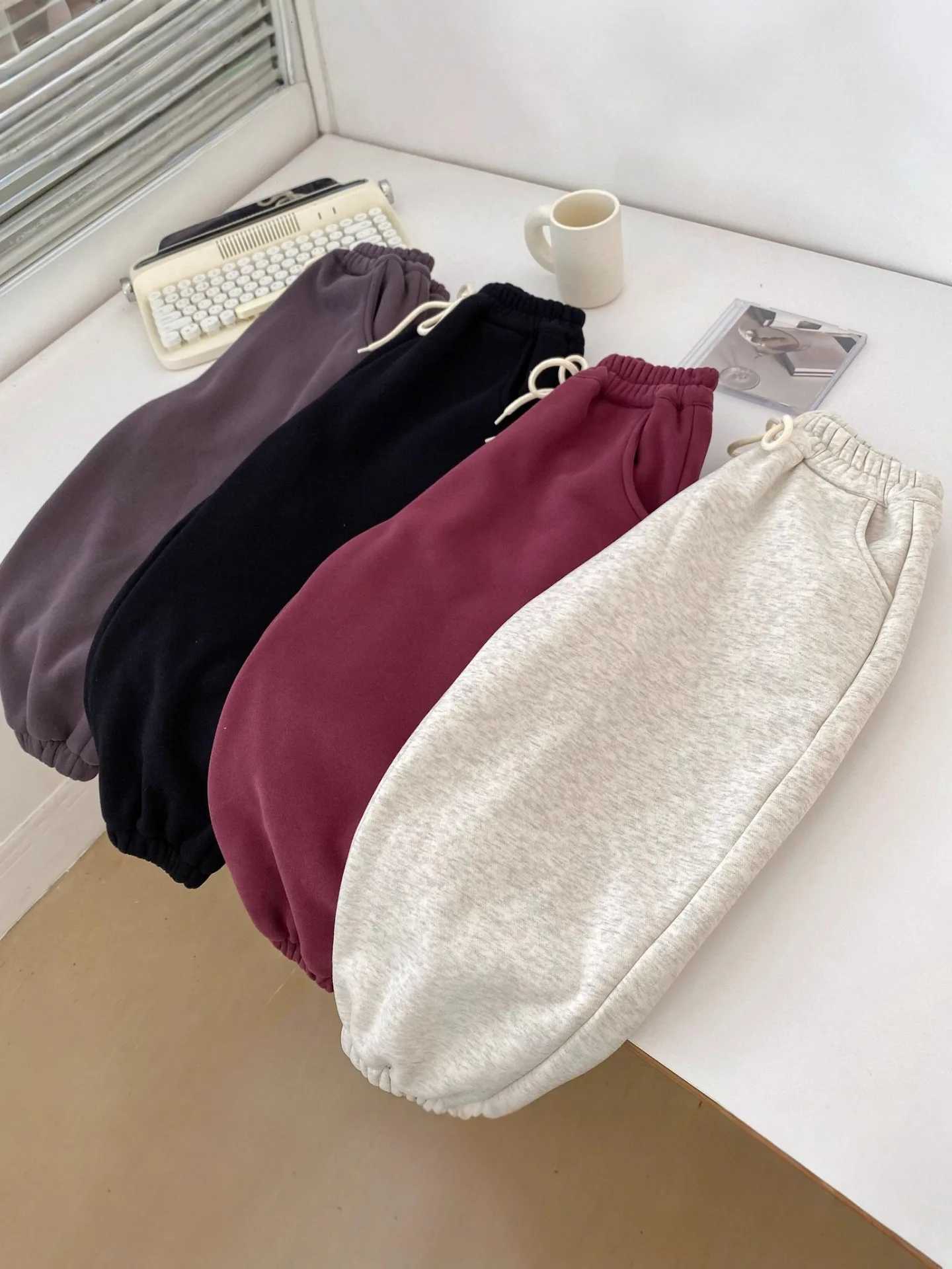 2025 Cotton Boys Casual Pants Plus Velvet Thick Girls Warm Trousers Kids Winter New Children Fleece Sweatpants ClothesT251027
