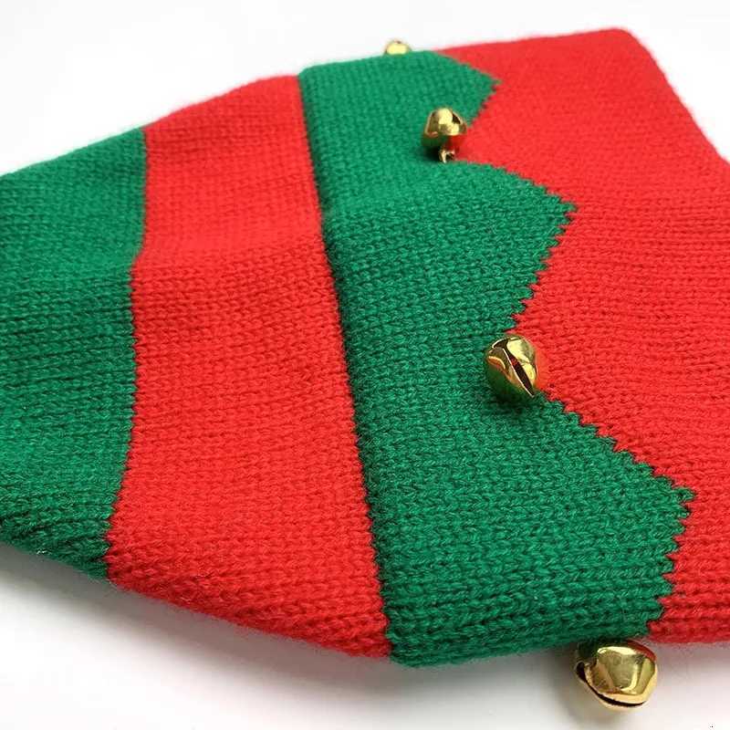 Christmas Knitted Wool Hat For Mother And Kids Red ColorBlock Design With Bells Festive Christmas Hat For WinterW251027