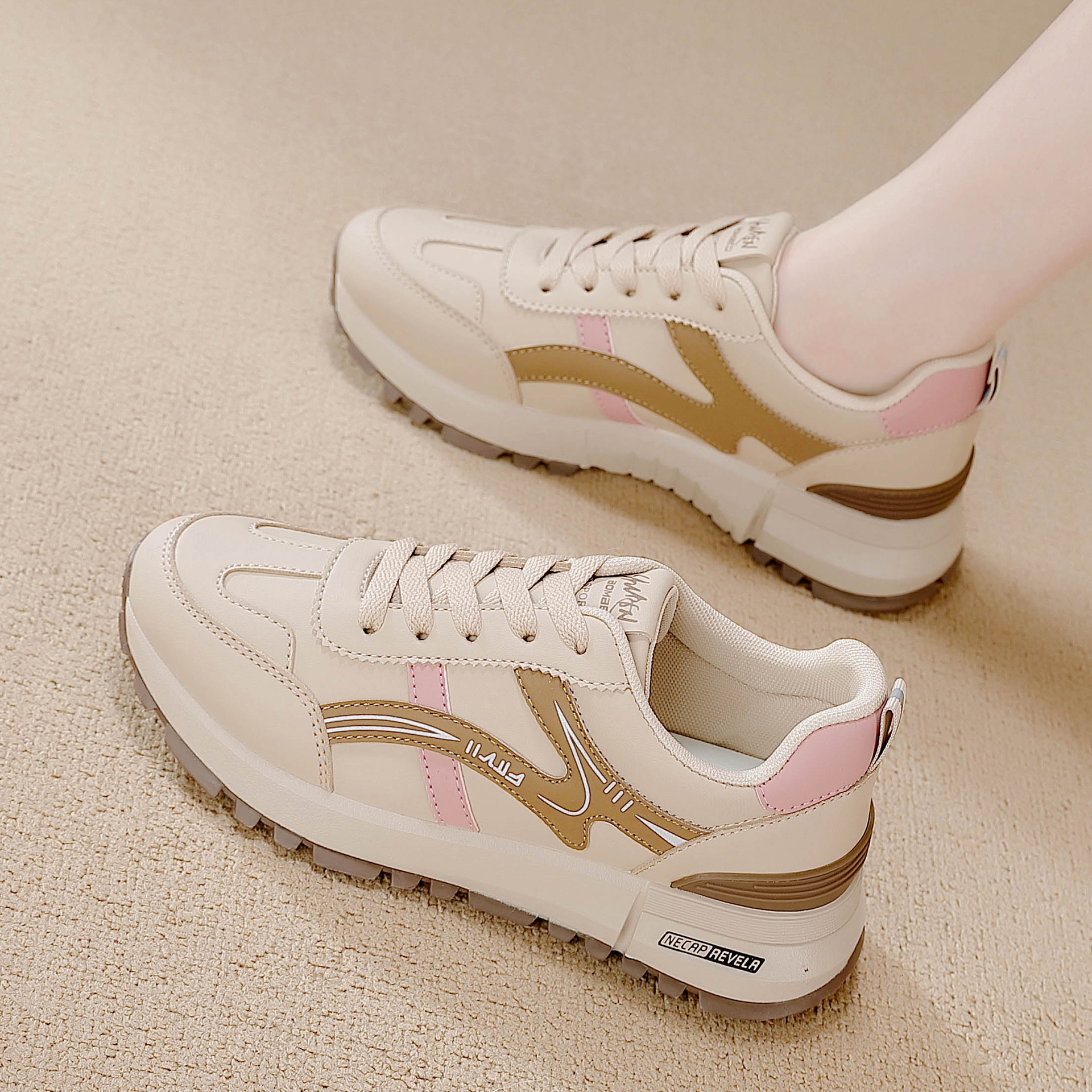 Free shipping Designer Casual Shoes Pu Leather Soft Thick Sole Sneakers for Women Sport Running Walking