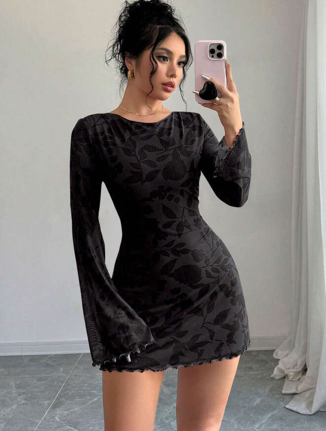 2025 Sexy Fashion New Printed Backless Elegant Flared Sleeve Short Dress