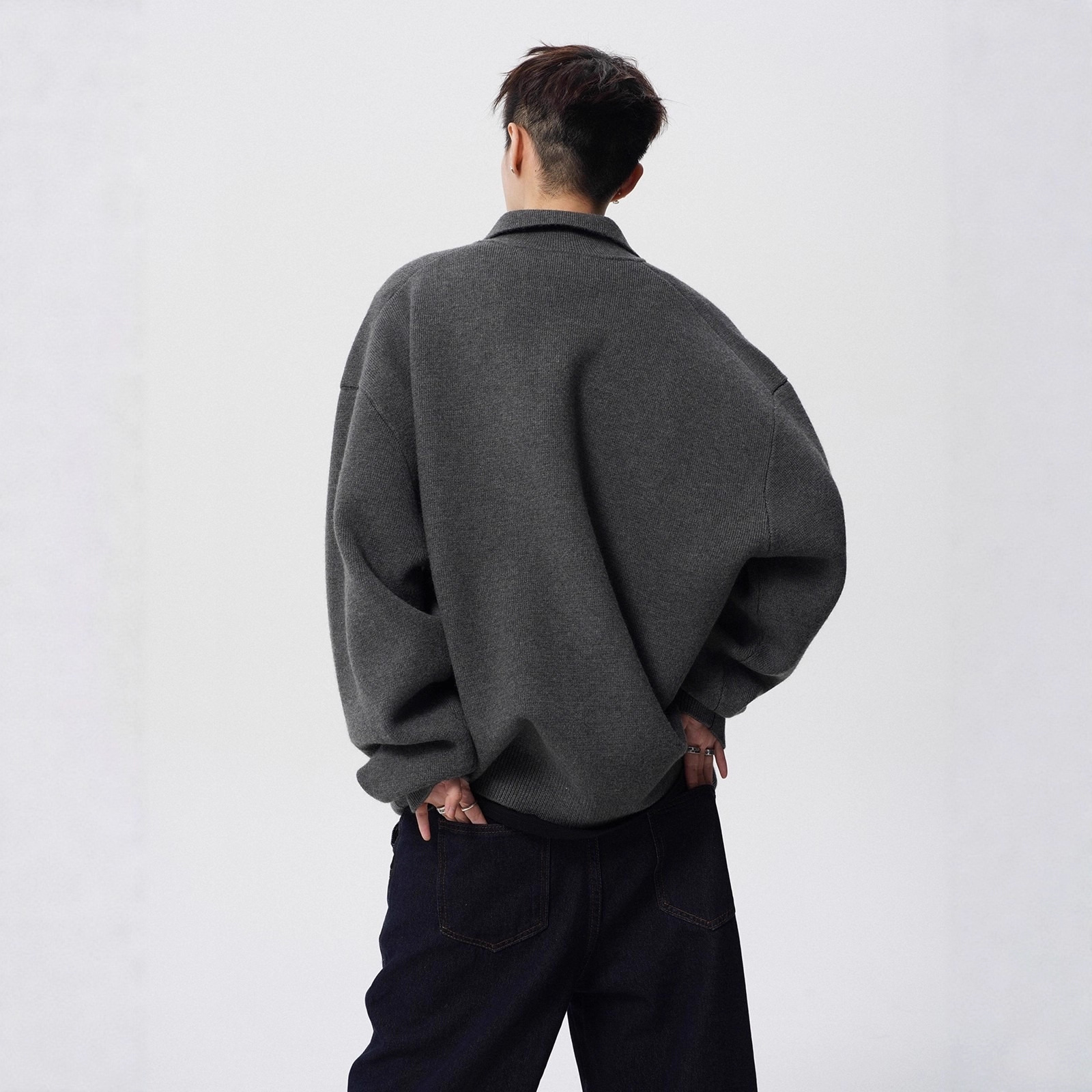 High-end Polo Collar Sweater For Men Spring Designer Sweater And Autumn Trendy Brand Casual BF Solid Color Knitwear American Style Versatile Couple To