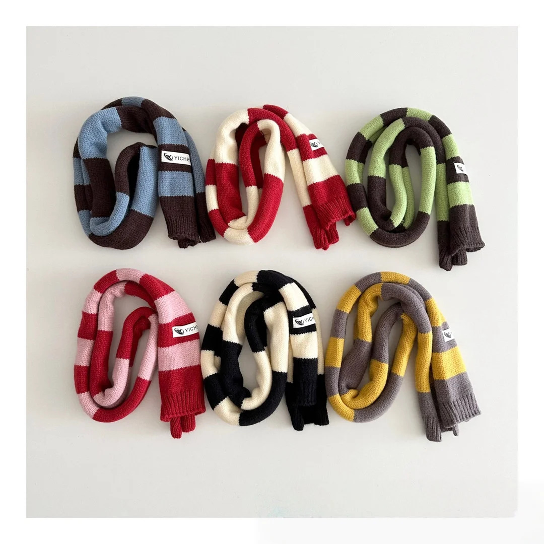 Toddler Kids Color Block Stripe Knitted Scarf 06Y Children Accessory Cute Skinny Cuffed Warm Winter Scarves for Baby Boys Girls 251027