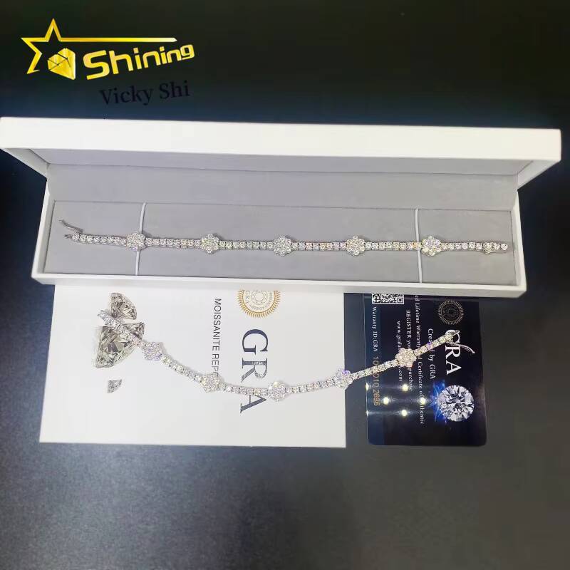Hot Selling Flower Style Moissanite Diamond Bracelet 925 Silver 3MM Iced Out VVS Moissanite Tennis Chain Bracelet