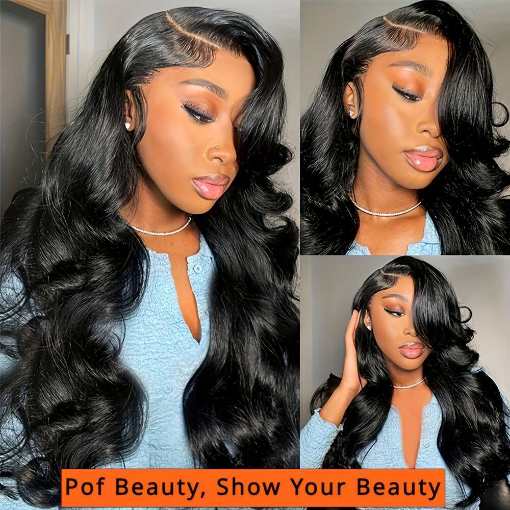 Women's 13X4 Transparent Female Remy Brazilian Hair Pre-Drawn Body Wave Gel Free Wear And Go Lace Front Wig 200% Density Natural Black