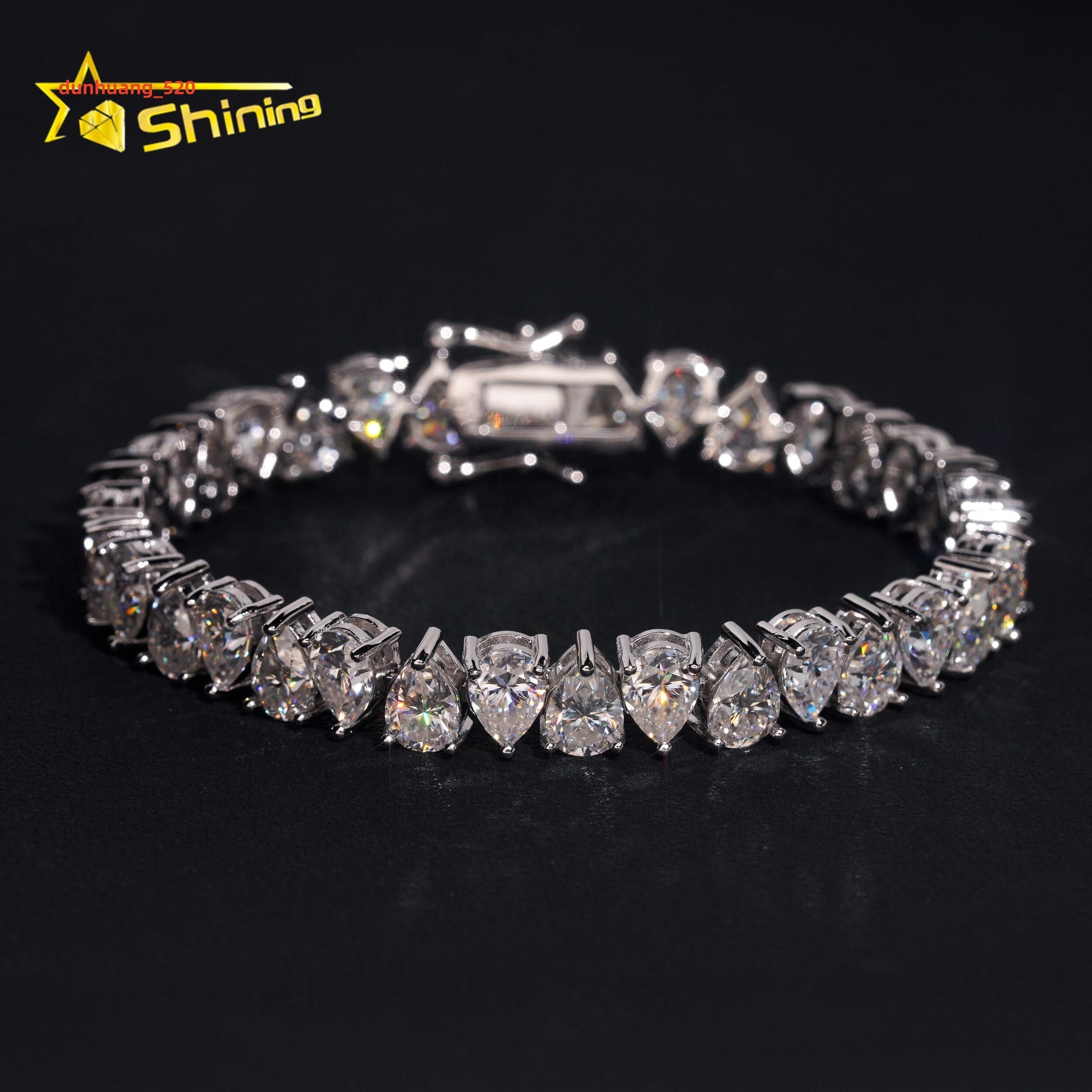 Pass Diamond Tester Upside Down Setting Pear Cut VVS Moissanite Diamond Tennis Bracelet Silver 925