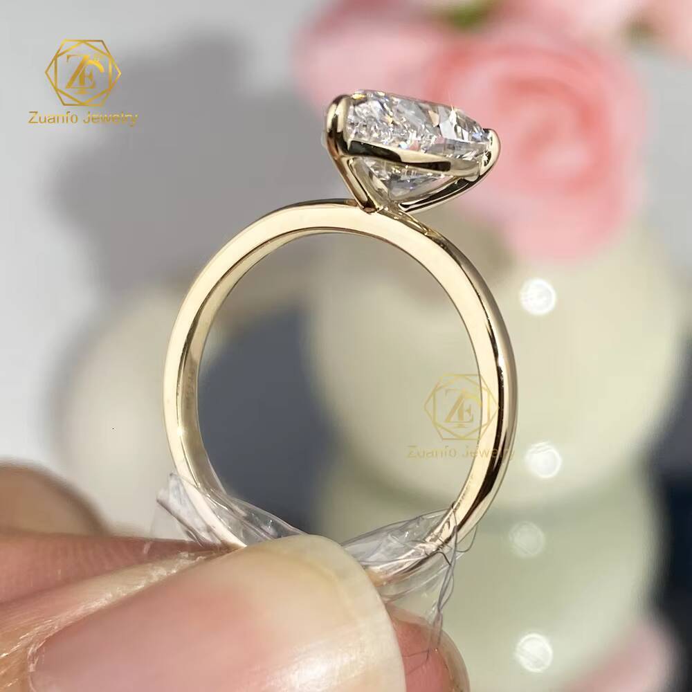 IGI Certified Cvd HPHT Lab Grown Diamond 14k 18k Yellow Gold Rings Pear Shape 13Carat Engagement Ring Jewelry for Women