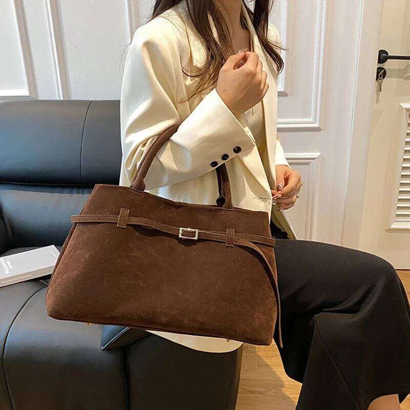 Buckle Decorative Design Solid Faux Suede Handbag Large Capacity Casual Tote 2025 Latest Designer Hot Sale Bags For Women