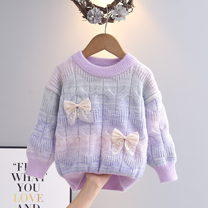 New Girl's Sweater Gradient Rainbow Thickened Wool Autumn/Winter Children's Knitted Sweater Designer Baby Girl Basic Shirt