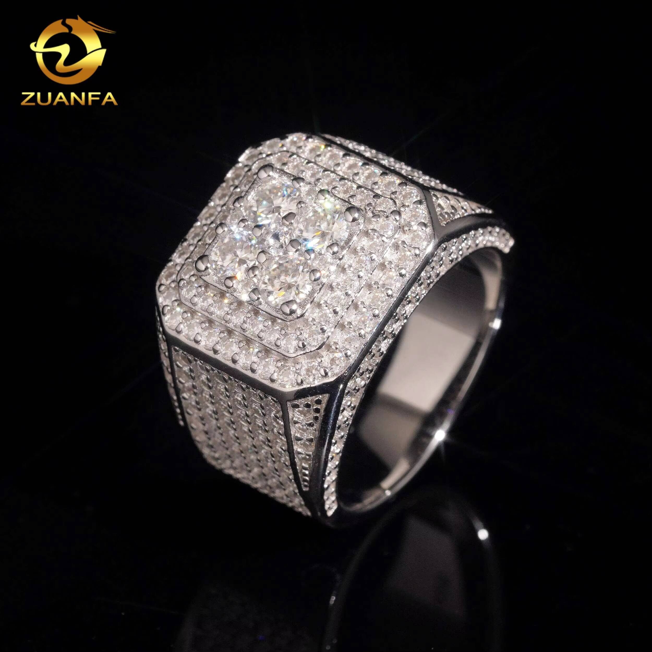 Fine Jewelry Hip Hop 925 Sterling Silver Iced Out Mens Wholesale Price Moissanite Diamond Ring