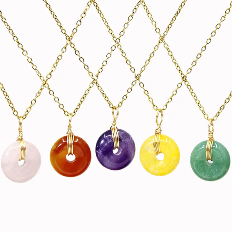 15mm Amethyst Crystal Donut Pendant Natural Stone Necklace Tiger Eye Rose Quartz Healing Stone Gift for Women Her Christmas Vale 251020