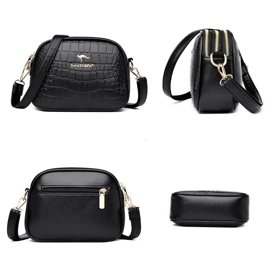 3 Layers Zipper Pockets Quality PU Leather Womens Handbags Shoulder CrossBody Bags Light Female Handbag Sac 251027