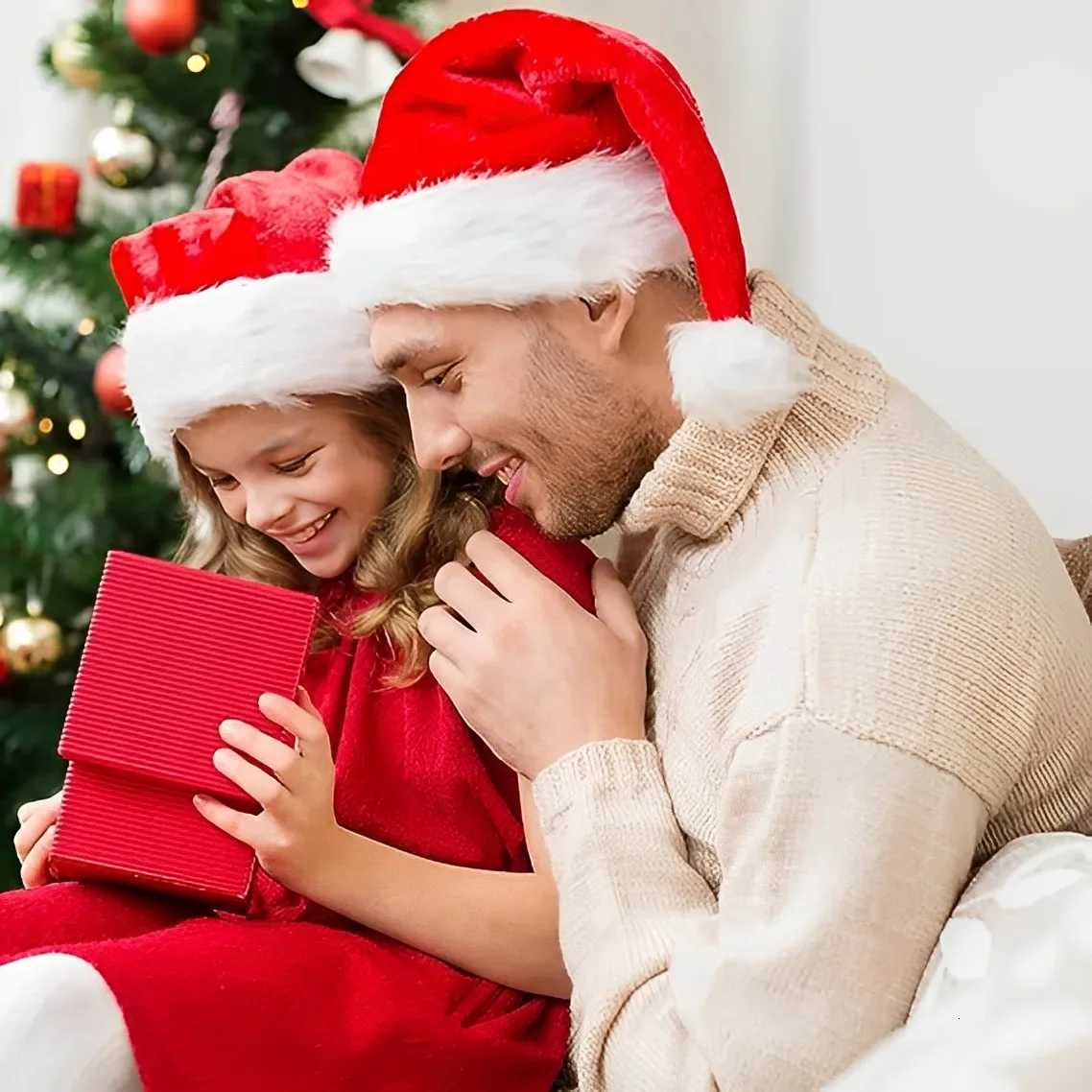 Plush Christmas Santa Hat Unisex Red Hat for Adults KidsXmas New Year Party Decoration SuppliesLong Plush Festive Gift HatW251027