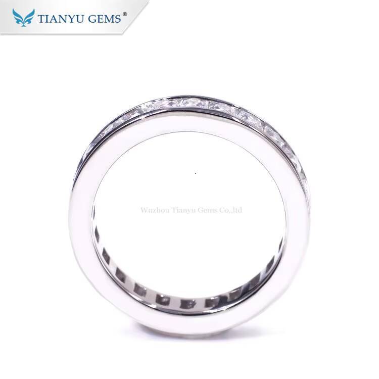 Tianyu Gems Channel Set French Cut 25mm Moissanite Band Ring D VVS1 Stone Women 18k 14k 10k White Gold Rings Wedding Jewelry